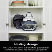 SharkNinja FN100WH Ninja Crispi Cooking System Portable PowerPod 4-Qt & 5-Cup TempWare Glass Containers & 2 Storage Lids