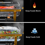 Jacgood Rectangle Golden Chafing Dish Buffet Set, 8Qt Capacity, 4 Pack Full Pan Stainless Steel Catering Warmer with Water Pan