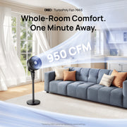 DREO TurboPoly Pedestal Fan, 2-in-1 Table and Floor Fan, Ultra-Quiet 20dB, 95ft Air Reach, 29.2ft/s Airflow, 80 Oscillation, 105 Tilt, 3 Modes, 8 Speeds, Remote Control, 8-Hour Timer, Aroma Feature