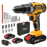 Airxpro airxpro-0023 Cordless Drill Set, 21V, 2Ah Battery, 3/8-Inch Keyless Chuck, 25+1 Position Clutch, 2-Speed Transmission, LED Light, Yellow