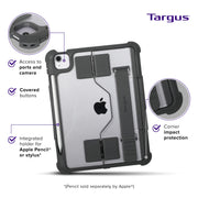 Targus SafePort Rugged Max Tablet Case with Military Grade Drop Protection, Fluid Resistant, Built-In Kickstand, Adjustable Silicone Hand Strap, Stylus Holder, Gray/Clear, THD966GL