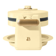 Made By Gather Beautiful Rotating Belgian Waffle Maker, 900W, EverGood Ceramic Nonstick, White Icing, Compact Foldable Design, 5 Waffles, 29426