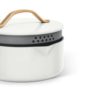 Made By Gather Beautiful 8 Quart Ceramic Non-Stick Stock Pot with Strainer Lid, White Icing