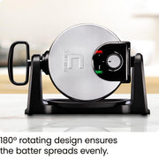 Chefman Rotating Belgian Waffle Maker, 180 Flip Design, Adjustable Browning Control, Extra Thick Non-Stick Plates, Removable Drip Tray, Stainless Steel, 1080W, Black