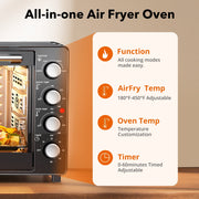 HOMSHADE CZ32C-ML 34 QT Super-Large Air Fryer Toaster Oven Combo, 5 Functions, Black