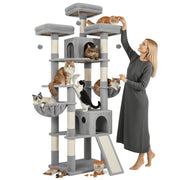 Globlazer 83-Inch Multi-Level Large Cat Tree Tower with Sisal Scratching Posts, Hammock, and 2 Spacious Condos, Light Gray