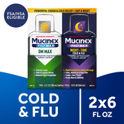 Mucinex DM Max Strength Multi-Symptom Cold and Flu Medicine, Day and Night Liquid, Berry Flavor, 2 Pack 6 fl oz