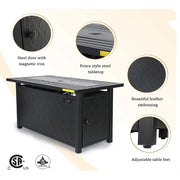 PHI VILLA PV-E07 45-inch 50000BTU Rectangular Outdoor Propane Gas Fire Pit Table with Lid