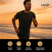 LivUp LU-SMTRNG-500 Smart Ring, Bluetooth Health Tracker with Sleep Analysis and Activity Monitoring, Black, Size 10