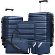 MIUSSE 5 Piece Luggage Set - 100% PC Luggage Set 20in 24in 28in - Blue