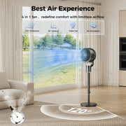 TASKBAY Pedestal Fan for Bedroom Air Circulator, 12 Speeds, 120 Horizontal and 90 Vertical Oscillation, Adjustable Height, Remote Control, RGB Ambient Light, 12-Hour Timer, Black, PF006