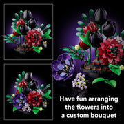 LEGO Botanicals Dark Flower Arrangement Building Set, 562 Pieces, Customizable Floral Display with Tulips, Roses, Dahlia, Anemone, Petunia, Blue Mistflower, Pimpernel, 11513