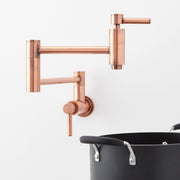Signature Hardware SH349712AC Contemporary Double Handle Wall Mounted Pot Filler Satin Copper Faucet Pot Filler Double Handle
