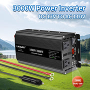 LVYUAN 1500W Power Inverter, Modified Sine Wave, Dual AC Outlets, Dual USB Ports, Digital LED Display, Black, L-WA-US00011B