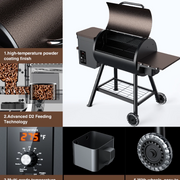 KingChii HWPG 456D-WR 456 SQ.IN Pellet Grill Smoker with Side Shelf, BBQ Grill with PID Temperature Control for Outdoor Cooking, BBQ Camping and Patio, Brown (Rain Cover Including)