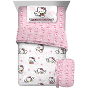 Sanrio Hello Kitty Kids 6 Piece Reversible Comforter Bed in a Bag, Pink, Queen, Polyester Microfiber, 7C363C