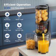 SIMZLIFE MJ006 Cold Press Masticating Juicer with 5.1 in Wide Feed Chute, 150W Motor, High Juice Yield, Black
