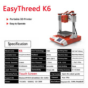 Easythreed OS7303C-US|SN4109 K6 3D Printer for Kids and Beginners, Desktop FDM 3D Printer with 2.4'' Touchscreen Control, 10m PLA Filament, Quick Assembly, Print Size 3.94x3.94x3.94in