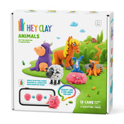 Fat Brain Toys Hey Clay Animals Air Dry Clay Kit with 12 Multi-Colored Cans, 2 Sculpting Tools, Interactive App for Kids and Tweens
