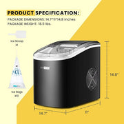 SPECSTAR VH1117-BK Self-Cleaning Portable Countertop Bullet Cubed Ice Maker w/Hand Scoop 10 Ice Bags