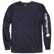 Carhartt Men's Long-Sleeve Graphic Logo T-Shirt, Durable Midweight Cotton Jersey Knit, Navy, Medium, K231-NVY