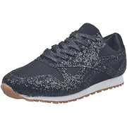DIOXADOP Women's Casual Lace-Up Sneakers, Breathable Crystal Sparkling Design, Comfortable Wide Fit Flat Platform Heels
