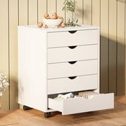 EDX Gianna Wood File Cabinet, 5 Drawer Storage with Lockable Wheels, White