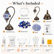 Mehoom DIY Turkish Moroccan Table Lamp Making Kit with Mosaic Tiles, Dual-Color LED, Bronze Electroplated Iron Base, Swan Neck Multicolor, 4.5x15 in, HGD0128M-D