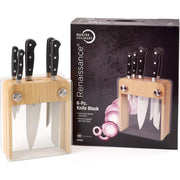 Mercer Culinary Renaissance 6-Piece Forged Kitchen Knife Block Set, High-Carbon German Steel Blades, Black Delrin Handles, Wood and Tempered Glass Block, M23505