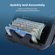 Naipo Money Counter Machine, Automatic Bill Counter with Advanced UV MG IR Dimensional Counterfeit Detection, 1000 Bills Per Minute, Black, NX-421
