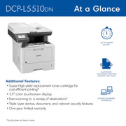 Brother DCP-L5510DN Monochrome Laser All-in-One Printer with Duplex Printing, Networking, and 3.5-Inch Touchscreen, White