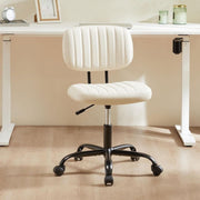 TINKLE WELL Armless Office Desk Chair, Adjustable Height, 360 Swivel, Lumbar Support, Low-Back, PU Leather, White