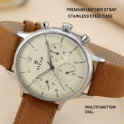 Titan 90102SL01 Classique Men's Analog Watch, Silver Dial, Genuine Leather Strap, Stainless Steel Case, Quartz Movement