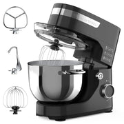 WHALL HH-9107A 5.5Qt 12-Speed Tilt-Head Electric Kitchen Mixer with Dough Hook/Wire Whip/Beater, Black,