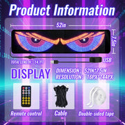 L04baby Ojos LED Para Carro Automotive Decorative Lighting, Customizable Devil Eyes Light, 52in x 7.5in, Flexible Animated LED Display with App and Remote Control