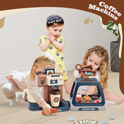 ANTIC DUCK Tea Party Kids Coffee Maker Playset, Cash Register Pretend Play Kitchen Toys for Girls 3-6 Year