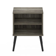 Furinno Claude Mid-Century Style End Table with Angled Pine Wood Legs, Laminated French Oak Grey, Square with Storage Shelf