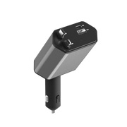 Zsou 4-in-1 Retractable Car Charger with USB-C and Lightning Cables, Dual USB Ports, 45W Total Output, Black