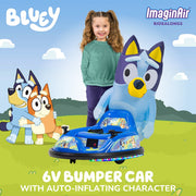 Flybar Bluey 6V ImaginAir Ride-On Bumper Car with Inflatable Character, LED Lights, Adjustable Seat Belt