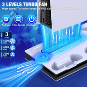 Beboncool PS5 Cooling Fan Stand with Dual Turbo Fans, Dual Fast Controller Charger, White, S5000