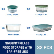 Anchor Hocking 15408WM25 32-Piece Glass Food Storage Containers with Colorful BPA-Free Lids
