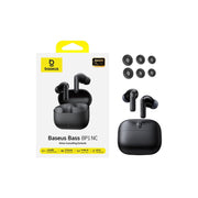 Baseus Bass EP10 NC Wireless Earbuds, Hybrid Active Noise Cancellation 43dB, 12mm Super-Bass Drivers, 41H Playtime, 4-Mic AI Clear Calls, IP55 Water Resistant, Black