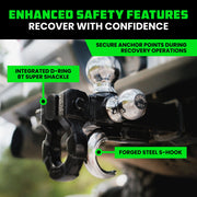 Rhino USA Trailer Hitch Tri-Ball Mount with Hook, Shackle & Locking Pin, 2-Inch Receiver, Black