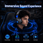 Aptkdoe Gaming Headset, Noise Isolating Microphone, 50mm Stereo Sound, LED Light, Soft Memory Foam Earmuffs, Wired Over-Ear Headphones for Xbox One, PS5, PS4, PC, Laptop, G63-Black