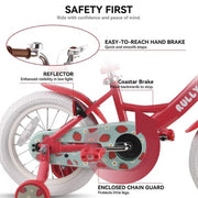 Rully Strawberry Kids Bike 12 inch Bicycle for Girls Ages 2-4 Years, Girl Bikes with Basket & Doll Seat, Red