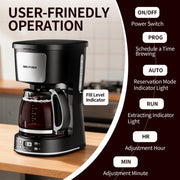 SECPOEDR 12 Cup Programmable Coffee Maker with Easy Pour Non-Drip Carafe and Removable Filter Basket, Black, 6693T