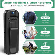Stock Preferred Mini Body Cam 1080P HD Video Recorder with Night Vision, 180 Rotatable Lens, Clip-On Action Camera, Built-In Battery, Black
