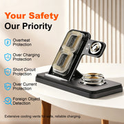 SOLPOWBEN 3-in-1 Wireless Charging Station, 15W Fast Charger for iPhone 8 and Newer, Apple Watch SE to Series 11, AirPods Pro and AirPods, Black