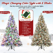 Posrue 5705W Pre-Lit Snow Flocked Christmas Tree, 7.5ft