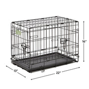 MidWest Homes For Pets Dog Crate Starter Kit, 22-Inch Double Door Wire Crate, Divider Panel, Fleece Bed, Privacy Cover, 2 Stainless Steel Bowls, Black